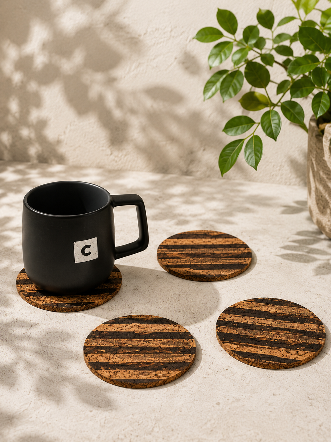 Cork Coaster Stripped - set of 4 - Image 2