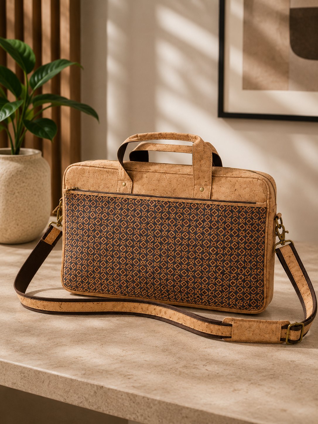 Cork Laptop Bag Chequered