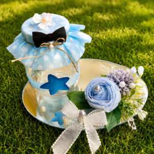 Baby Boy Favor Jar – Polka Dot Fabric Topper