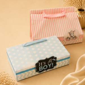 Polka Dot "It's A Boy" Box + Striped Gift Bag