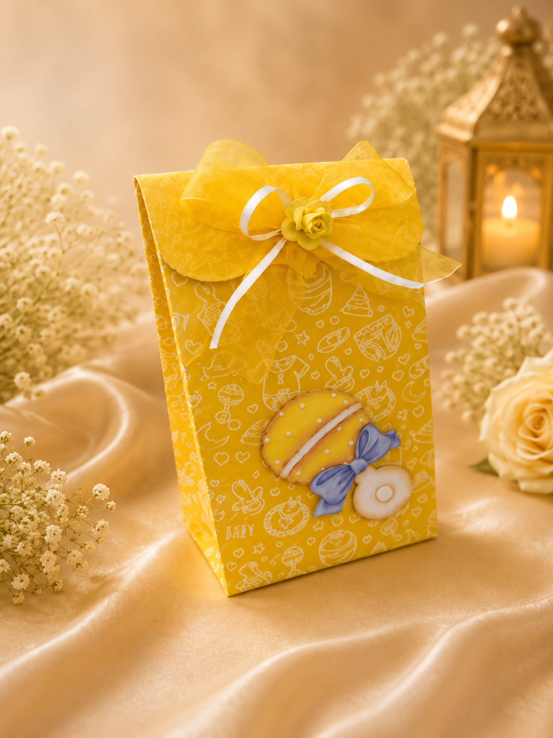 Yellow Floral "Baby Carriage" Favor Box