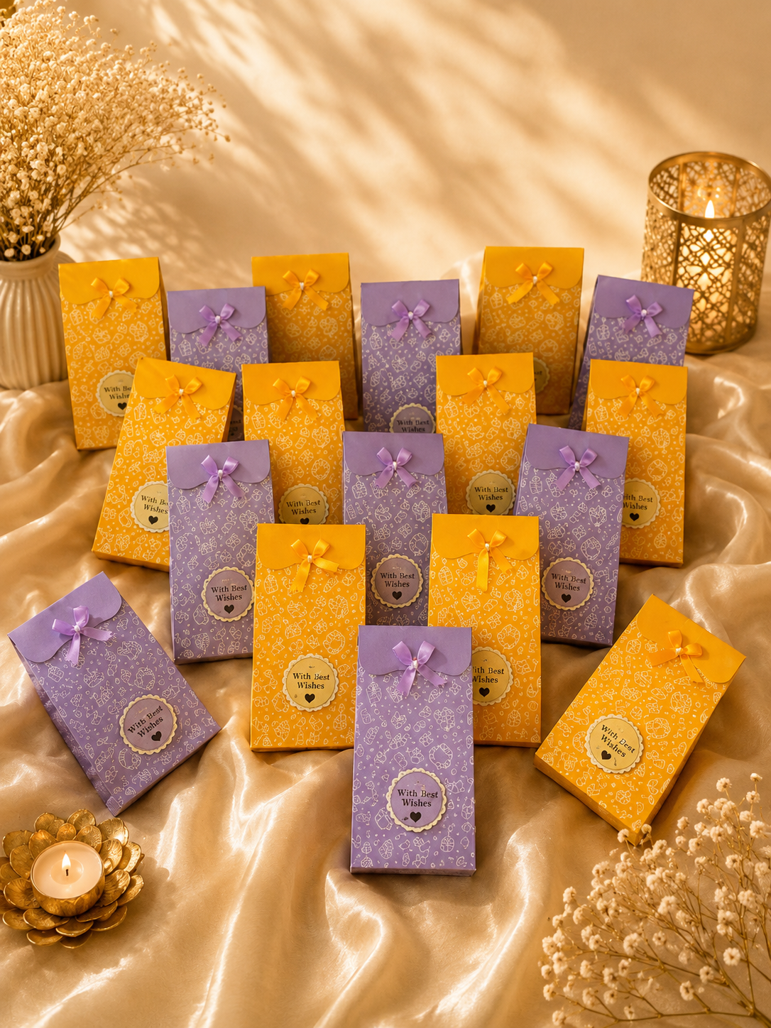 Yellow & Lavender Damask Favor Boxes (Bags) – Large