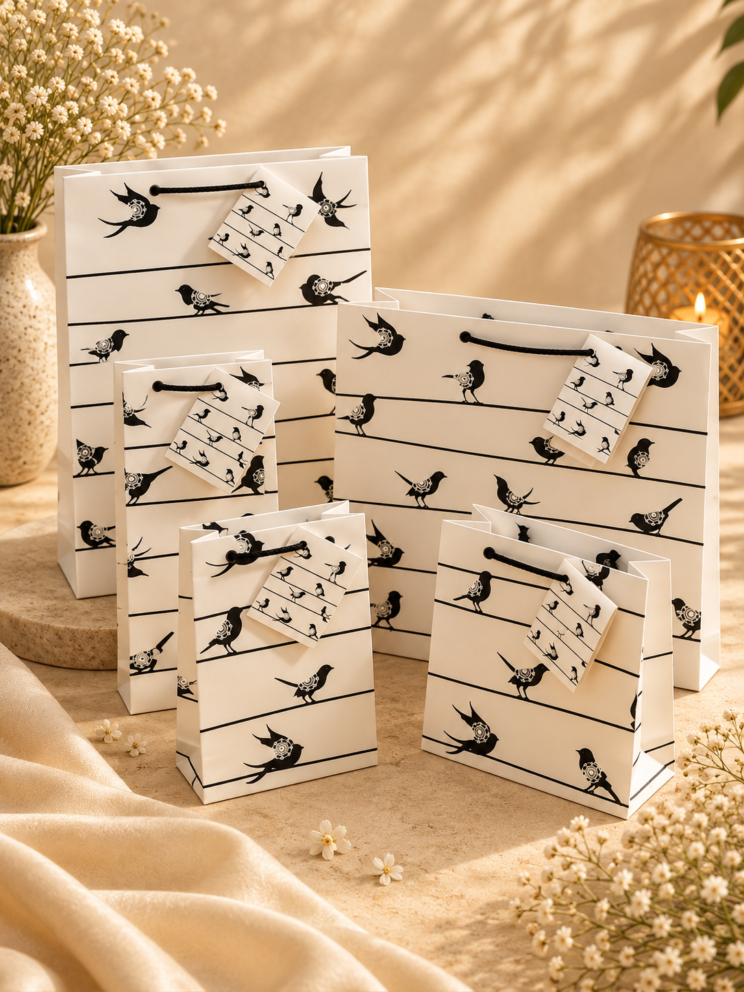 Black & White Bird Pattern Gift Bags