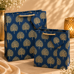 Navy Blue & Gold Tree Pattern Gift Bags