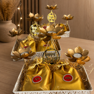 Golden Diwali Potli & Lotus Diya Gift Hamper