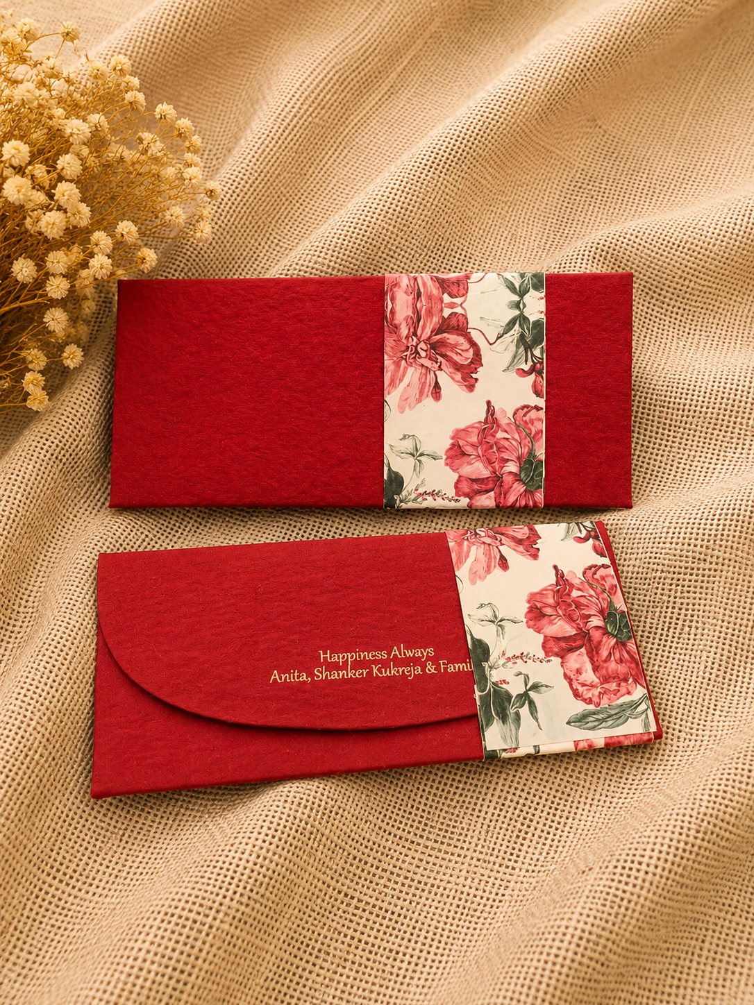 Red Floral Personalized Money Envelope