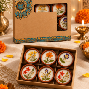 Handcrafted Terracotta Wax Diya Gift Set – Set of 6
