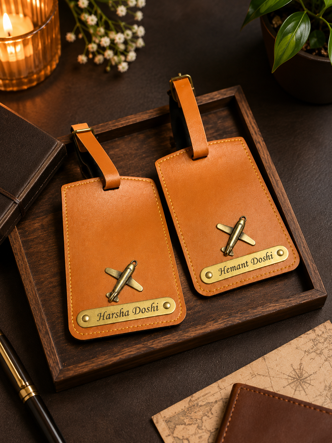 Personalized Leather Luggage Tag Set